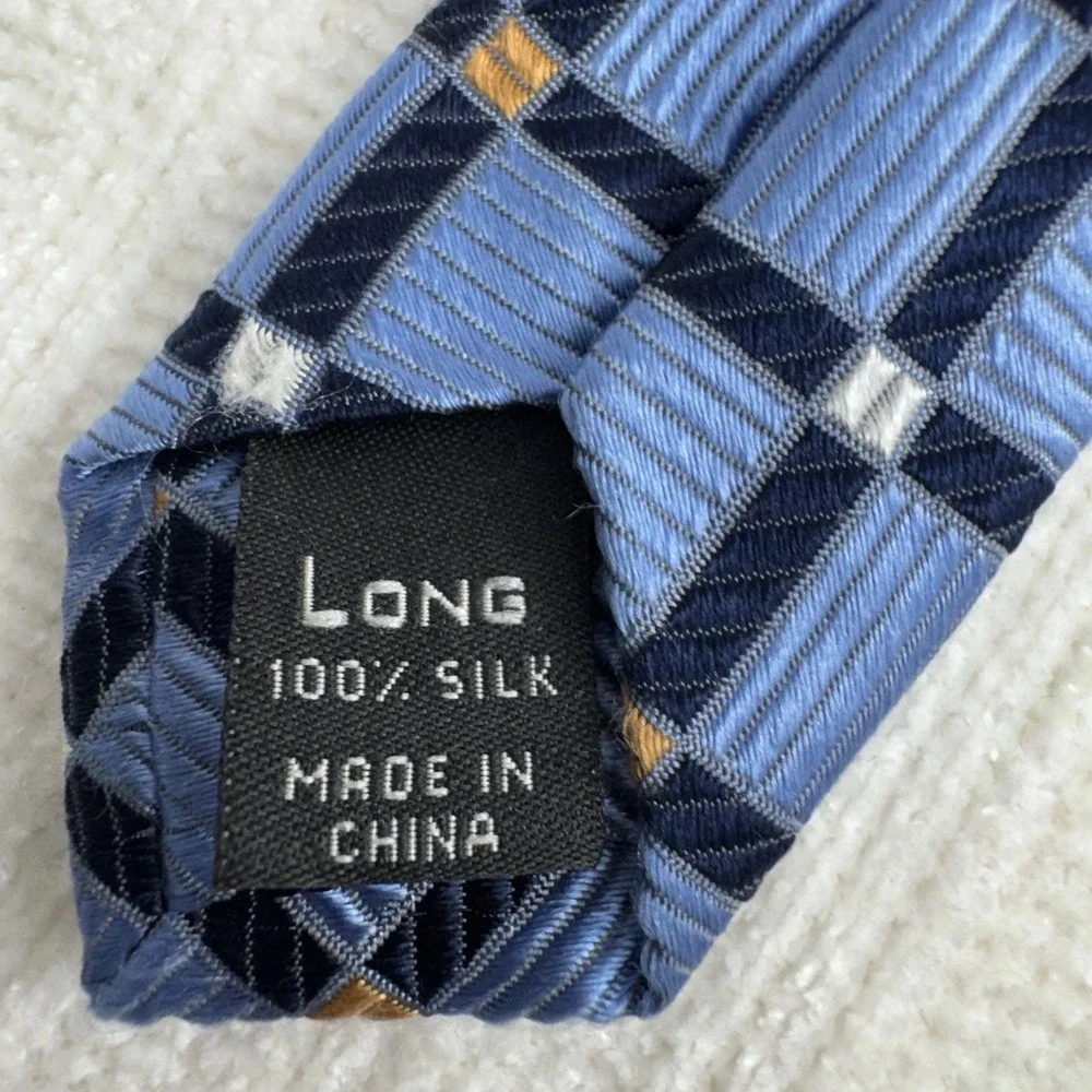 Jos A Bank Signature Collection Geometric Silk‎ Blue Mens Tie Long